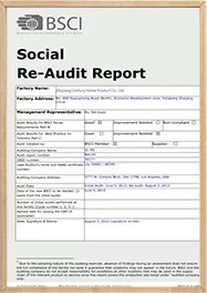 BSCI Social Re-Audit Report certifying compliance with business social responsibility standards