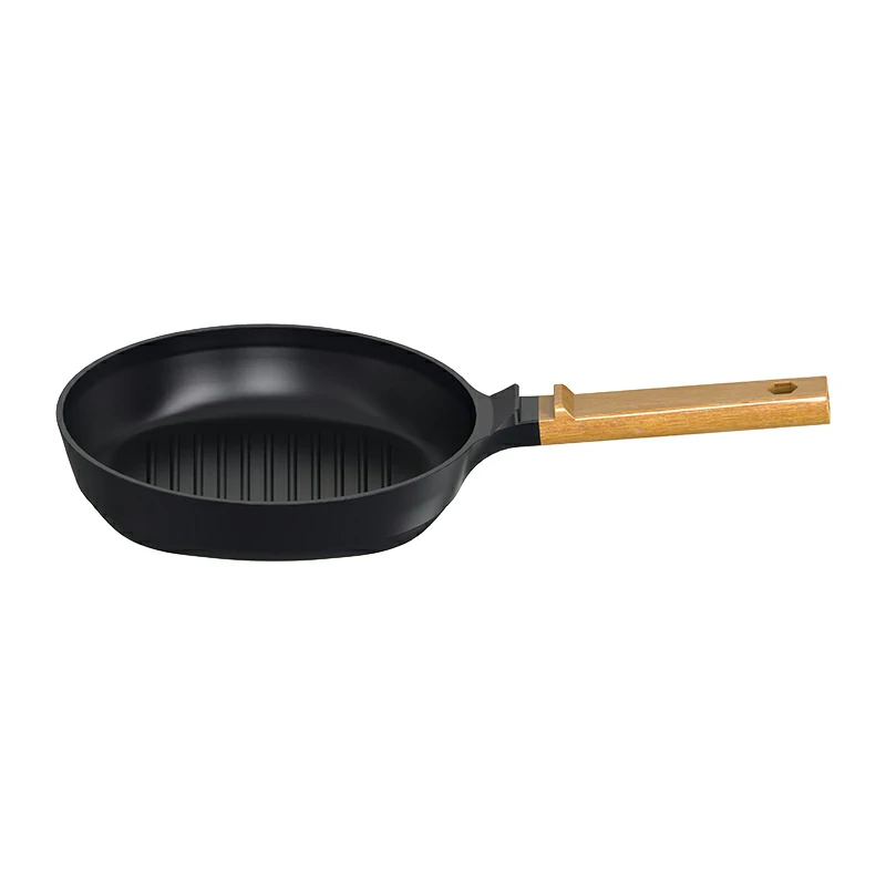 hand with black frying pan Nonstick Black Aluminium Grill Pan 24/28cm