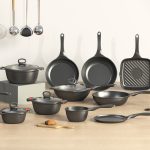 hard anodized black nonstick aluminium cookware set overall view Multi Function Pot Black Cookware Set