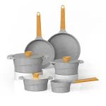 thermo point red dot induction hard anodized nonstick grey cookware set Medical Stone Color Nonstick Grey Cookware Set