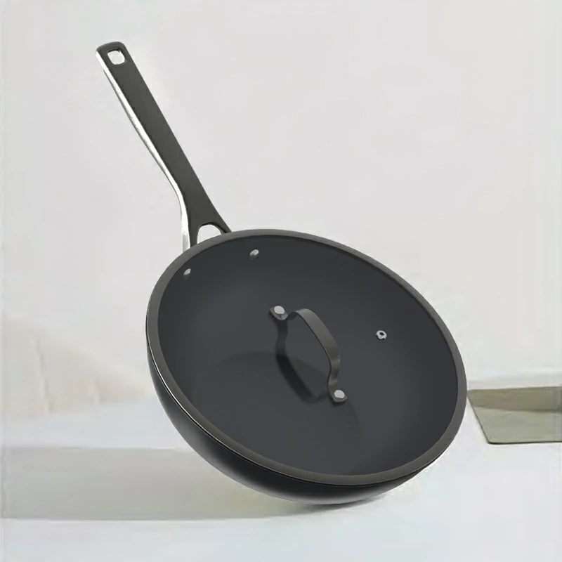 Ultralight Nonstick Black Aluminium Cookware Set with Tempered glass lids for monitor cooking progress without releasing heat